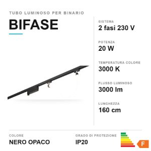 Tubo luminoso flessibile per binario bifase led 20w 3000k nero