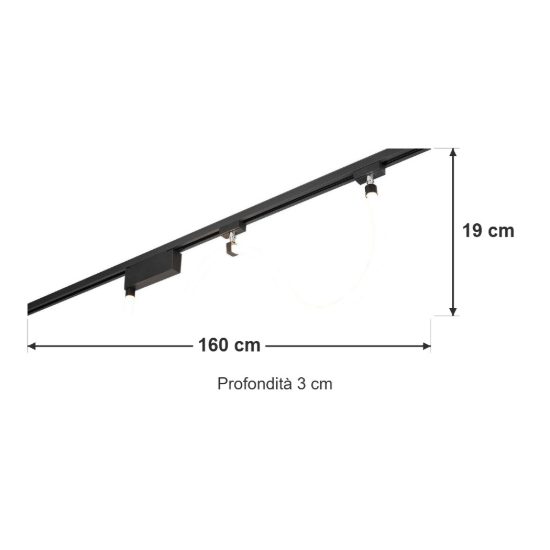 Tubo luminoso flessibile per binario bifase led 20w 3000k nero