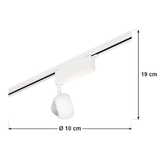 Faretto per binario bifase led 7w 2300k 3000k 4000k orientabile bianco con lente