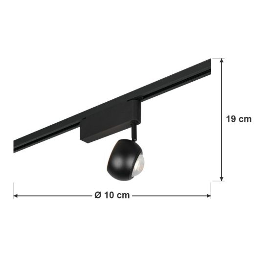 Faretto per binario bifase led 7w 2300k 3000k 4000k orientabile nero con lente