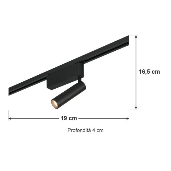 Faretto per binario bifase led 5w 2300k 3000k 4000k orientabile nero