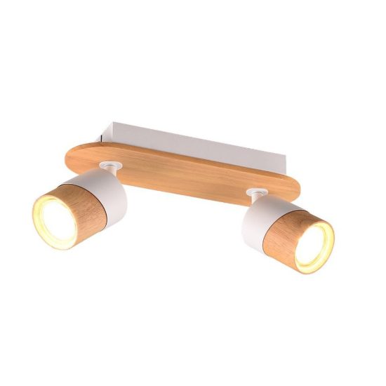 Plafoniera con 2 faretti orientabili moderna bianca legno naturale