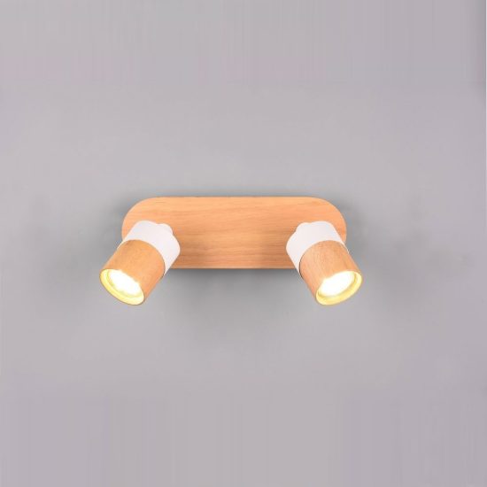 Plafoniera con 2 faretti orientabili moderna bianca legno naturale