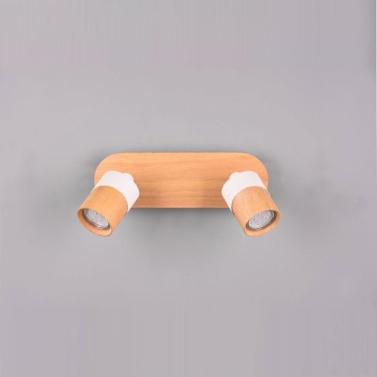 Plafoniera con 2 faretti orientabili moderna bianca legno naturale