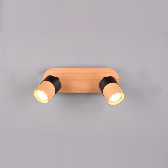 Plafoniera con 2 faretti orientabili moderna nera legno naturale