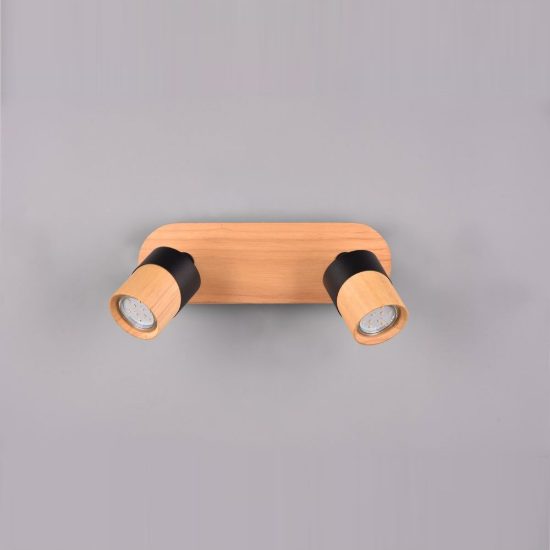 Plafoniera con 2 faretti orientabili moderna nera legno naturale
