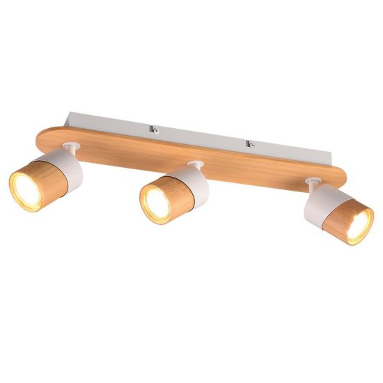 Plafoniera con 3 faretti orientabili moderna bianca legno naturale