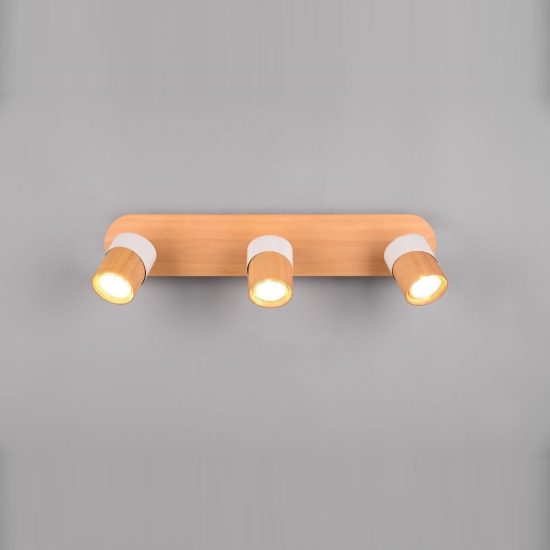 Plafoniera con 3 faretti orientabili moderna bianca legno naturale