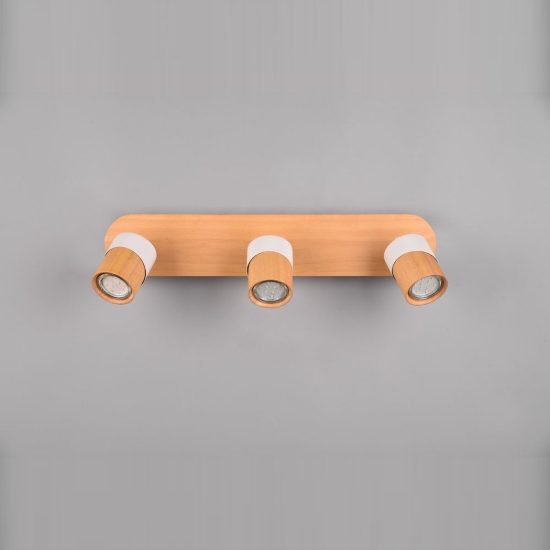 Plafoniera con 3 faretti orientabili moderna bianca legno naturale