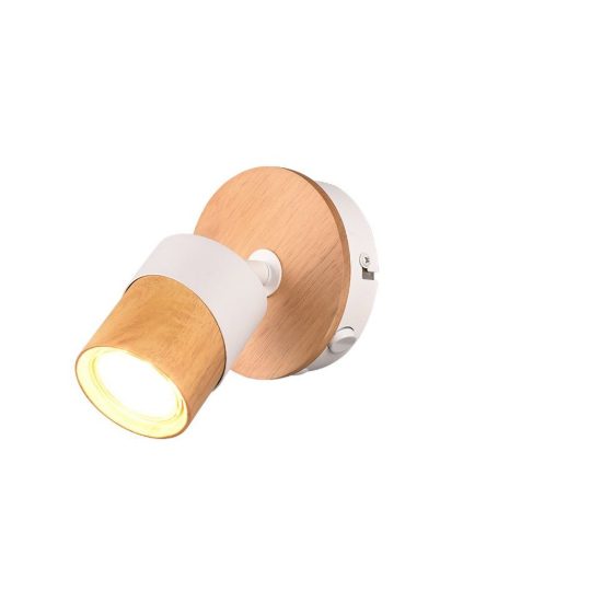 Applique per comodino camera da letto con faretto orientabile bianca legno naturale interruttore