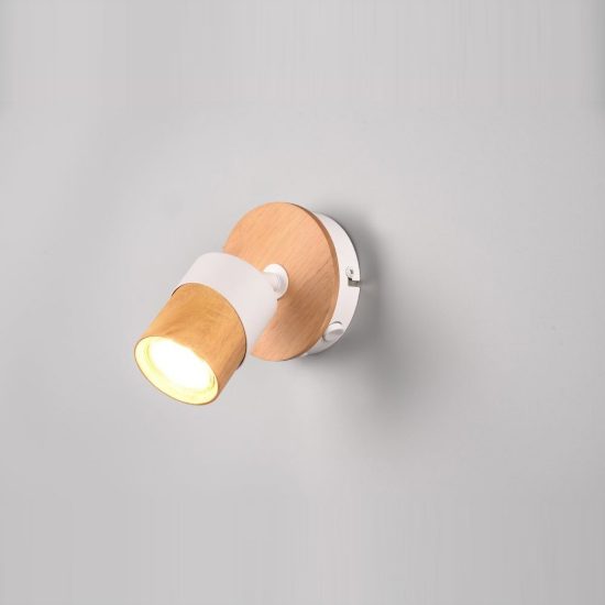 Applique per comodino camera da letto con faretto orientabile bianca legno naturale interruttore