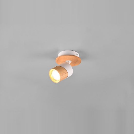 Applique per comodino camera da letto con faretto orientabile bianca legno naturale interruttore