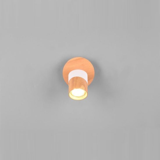 Applique per comodino camera da letto con faretto orientabile bianca legno naturale interruttore