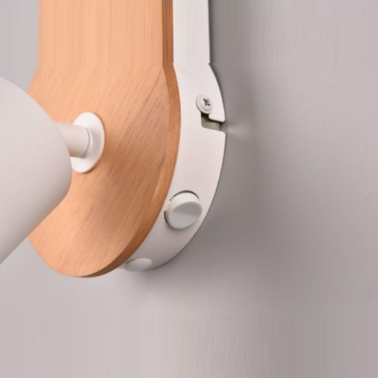 Applique per comodino camera da letto con faretto orientabile bianca legno naturale interruttore