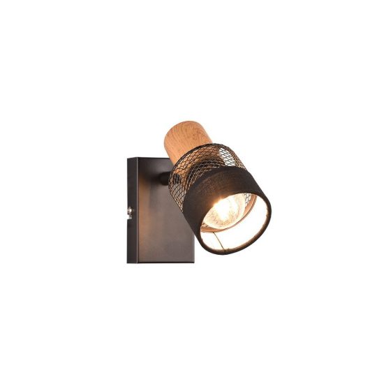 Faretto da soffitto per soggiorno orientabile moderno nero con paralume in tessuto legno