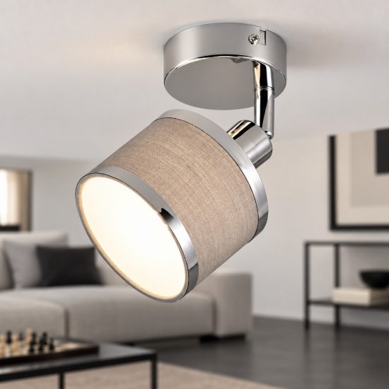 Faretto da soffitto per soggiorno moderno cromo con paralume in tessuto grigio