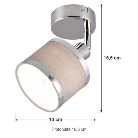Faretto da soffitto per soggiorno moderno cromo con paralume in tessuto grigio