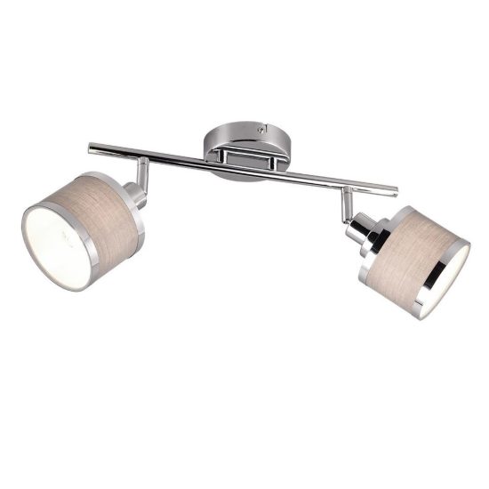 Plafoniera con 2 faretti moderna cromo con paralumi in tessuto grigio
