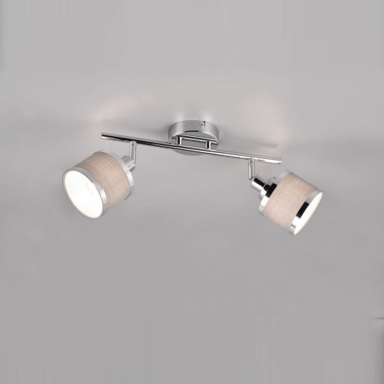 Plafoniera con 2 faretti moderna cromo con paralumi in tessuto grigio