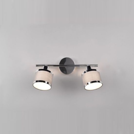Plafoniera con 2 faretti moderna cromo con paralumi in tessuto grigio
