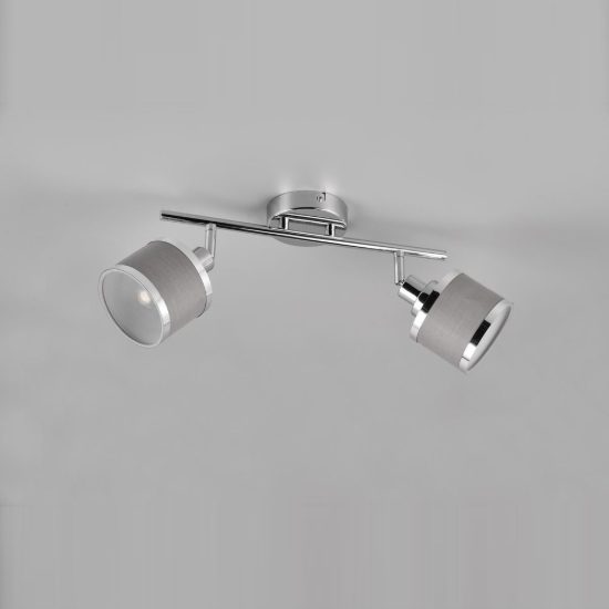 Plafoniera con 2 faretti moderna cromo con paralumi in tessuto grigio