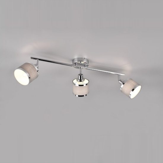 Plafoniera con 3 faretti moderna cromo con paralumi in tessuto grigio