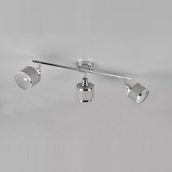 Plafoniera con 3 faretti moderna cromo con paralumi in tessuto grigio