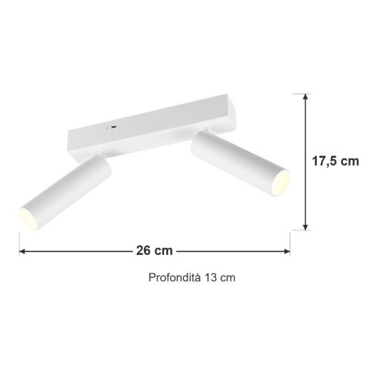 Plafoniera con 2 faretti led 11w 2300k 3000k 4000k orientabili moderna bianca