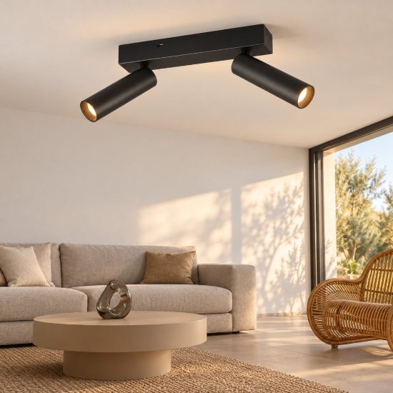 Plafoniera con 2 faretti led 11w 2300k 3000k 4000k orientabili moderna nera