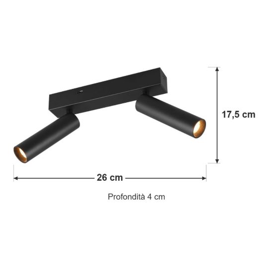 Plafoniera con 2 faretti led 11w 2300k 3000k 4000k orientabili moderna nera