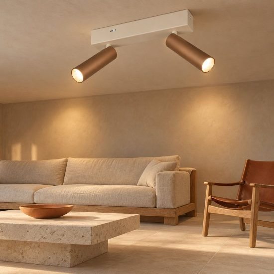 Plafoniera con 2 faretti led 11w 2300k 3000k 4000k orientabili moderna grigio caldo caffe