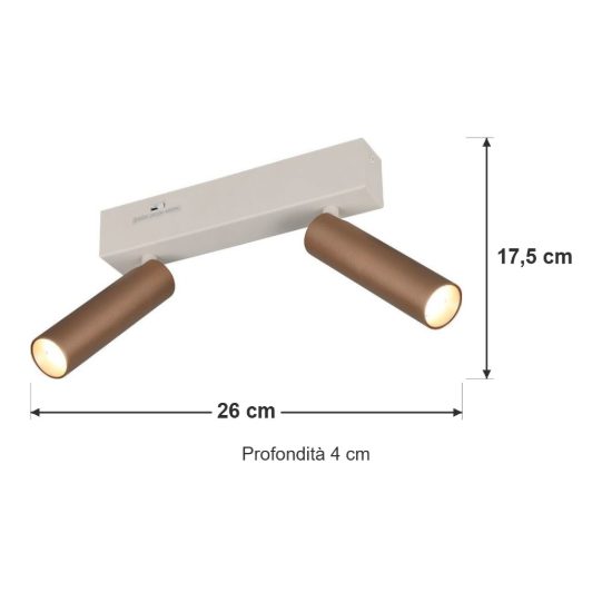 Plafoniera con 2 faretti led 11w 2300k 3000k 4000k orientabili moderna grigio caldo caffe
