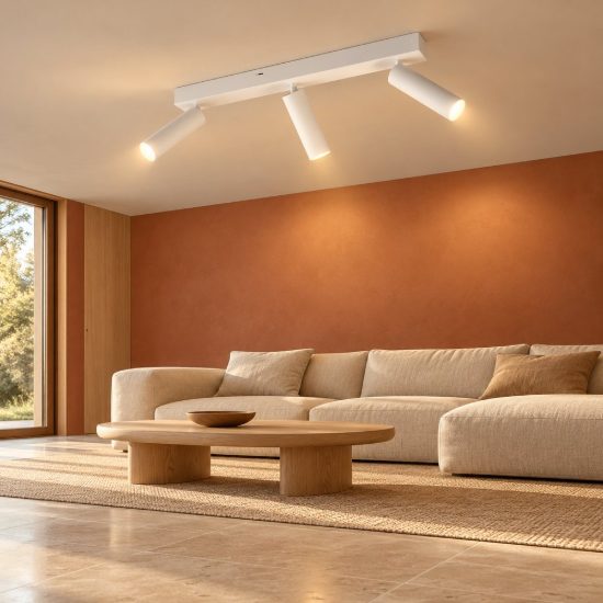 Plafoniera con 3 faretti led 16,5w 2300k 3000k 4000k orientabili moderna bianca