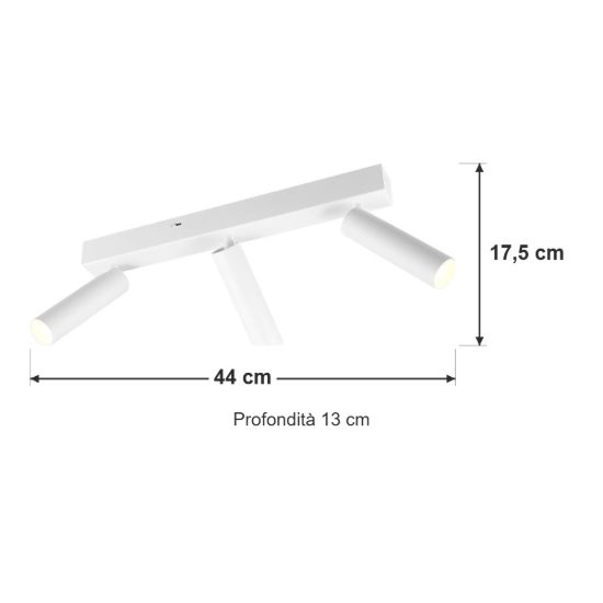 Plafoniera con 3 faretti led 16,5w 2300k 3000k 4000k orientabili moderna bianca