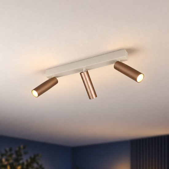 Plafoniera con 3 faretti led 16,5w 2300k 3000k 4000k orientabili moderna grigio caldo caffe