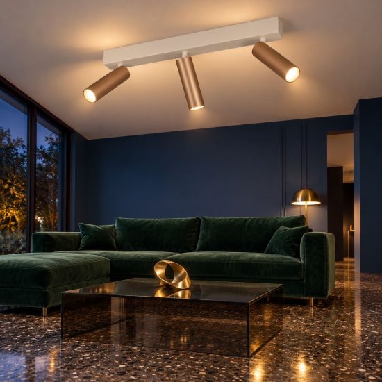 Plafoniera con 3 faretti led 16,5w 2300k 3000k 4000k orientabili moderna grigio caldo caffe