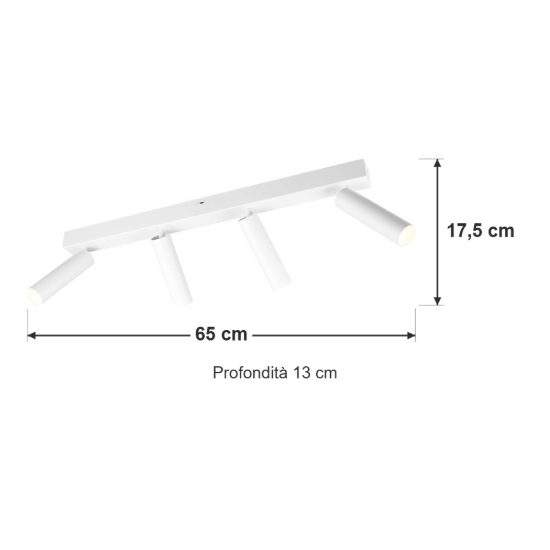 Plafoniera con 4 faretti led 22w 2300k 3000k 4000k orientabili moderna bianca