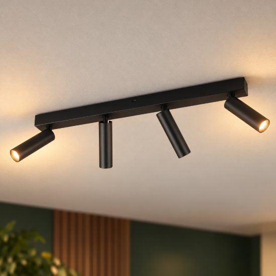 Plafoniera con 4 faretti led 22w 2300k 3000k 4000k orientabili moderna nera