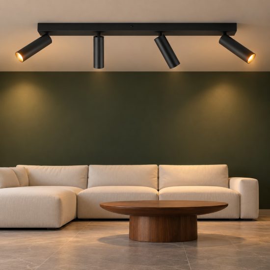 Plafoniera con 4 faretti led 22w 2300k 3000k 4000k orientabili moderna nera