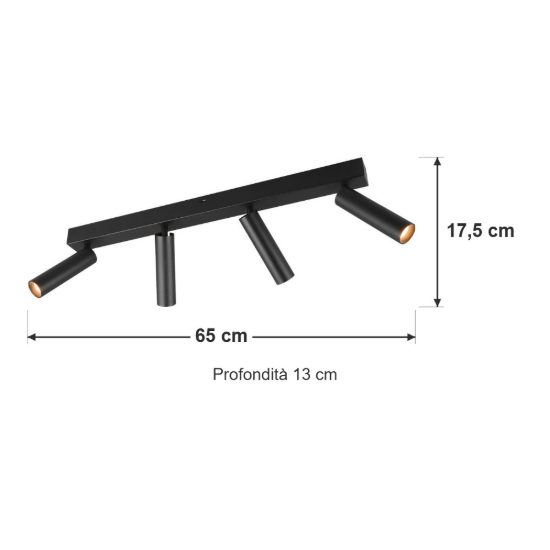 Plafoniera con 4 faretti led 22w 2300k 3000k 4000k orientabili moderna nera