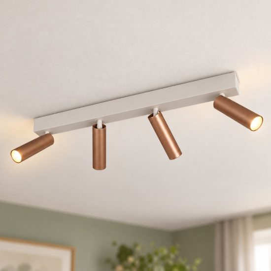 Plafoniera con 4 faretti led 22w 2300k 3000k 4000k orientabili moderna grigio caldo caffe