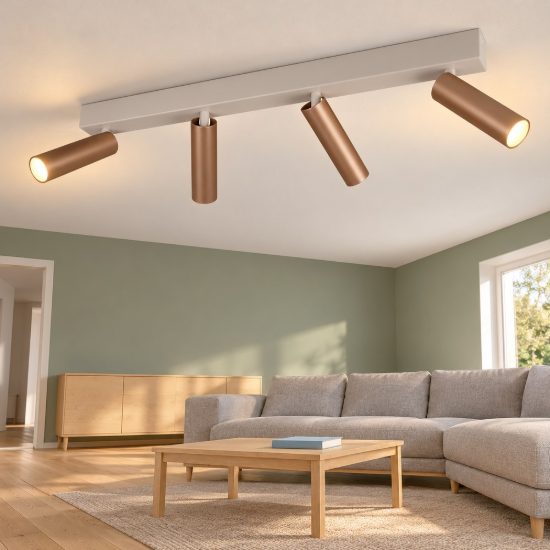 Plafoniera con 4 faretti led 22w 2300k 3000k 4000k orientabili moderna grigio caldo caffe