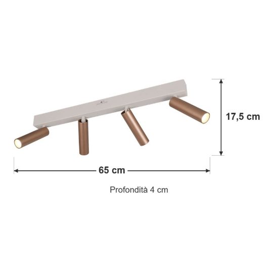Plafoniera con 4 faretti led 22w 2300k 3000k 4000k orientabili moderna grigio caldo caffe