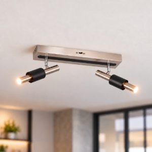 Plafoniera con 2 faretti led 9w 2300k 3000k 4000k orientabili moderna nichel opaco nera