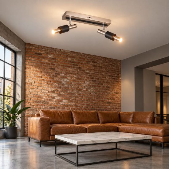 Plafoniera con 2 faretti led 9w 2300k 3000k 4000k orientabili moderna nichel opaco nera