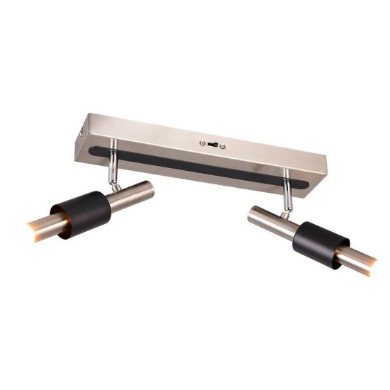 Plafoniera con 2 faretti led 9w 2300k 3000k 4000k orientabili moderna nichel opaco nera