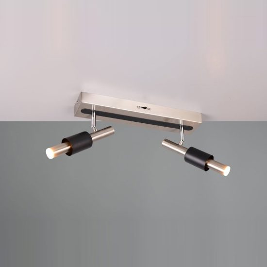 Plafoniera con 2 faretti led 9w 2300k 3000k 4000k orientabili moderna nichel opaco nera