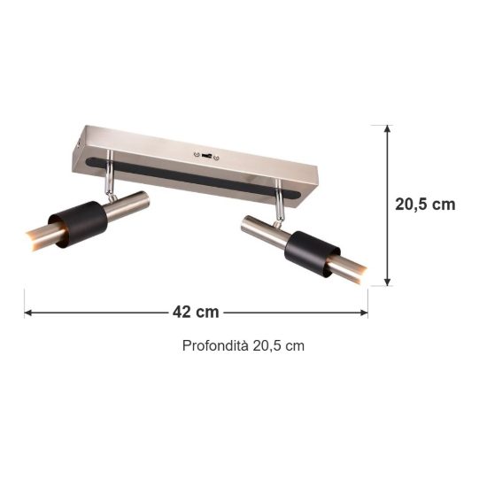 Plafoniera con 2 faretti led 9w 2300k 3000k 4000k orientabili moderna nichel opaco nera