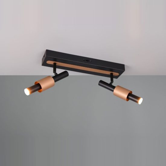 Plafoniera con 2 faretti led 9w cct 2300k 3000k 4000k orientabili moderna nera caffe