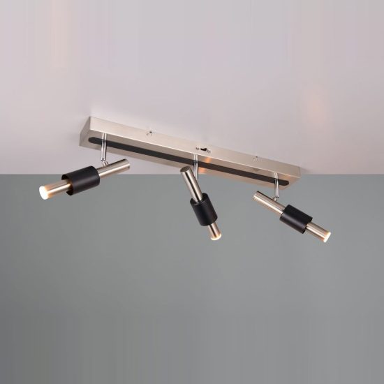 Plafoniera con 3 faretti led 13,5w cct 2300k 3000k 4000k orientabili moderna nichel opaco nera